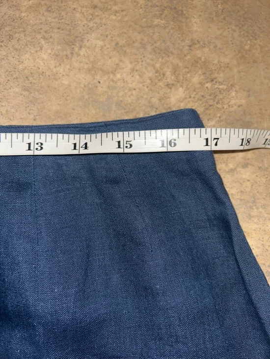 Linen Maxi Skirt - navy blue 100% linen w/fringe tie detail - Picture 10 of 11